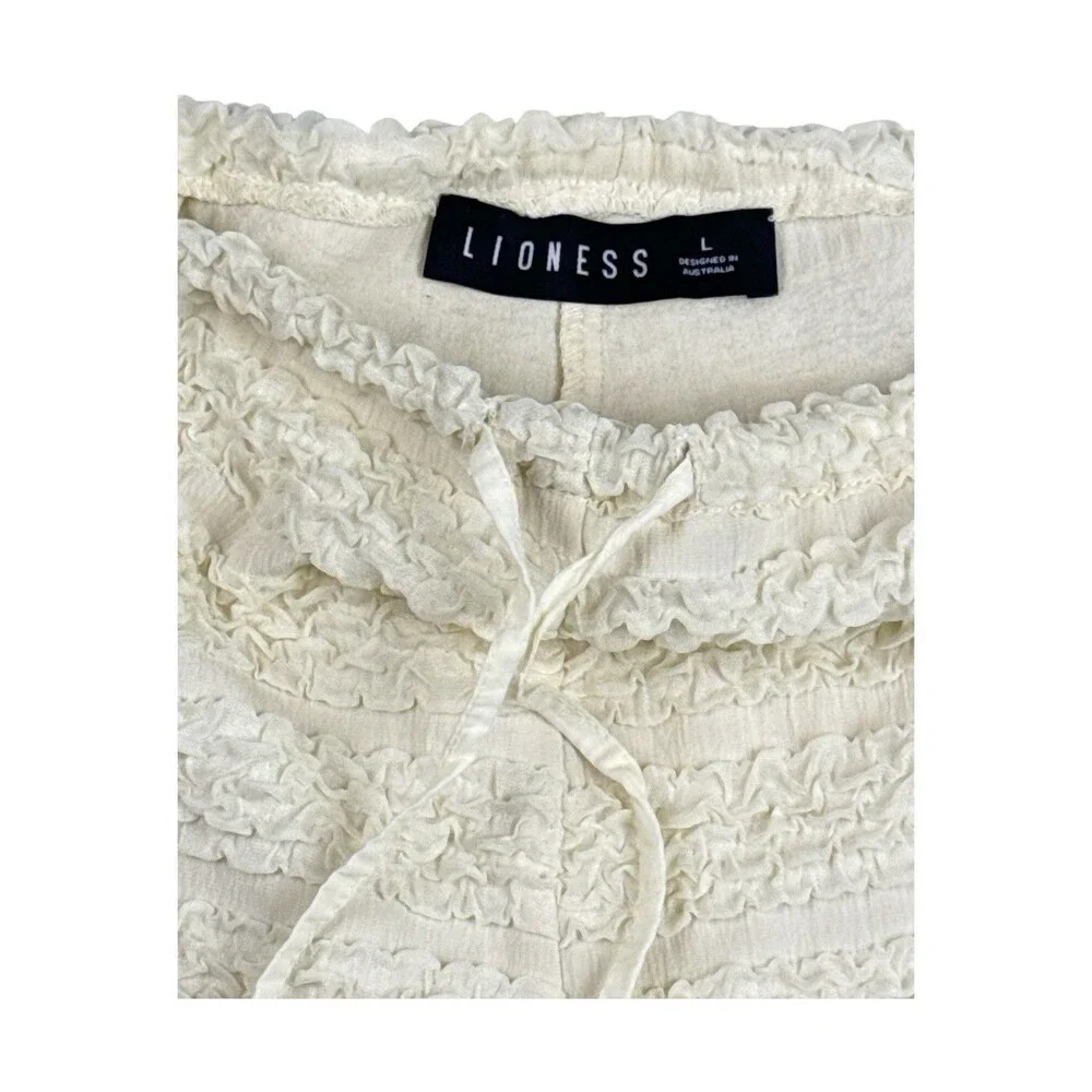 Lioness Kourt Bloomer Shorts L Porcelain Ivory Textured Ruffle Drawstring